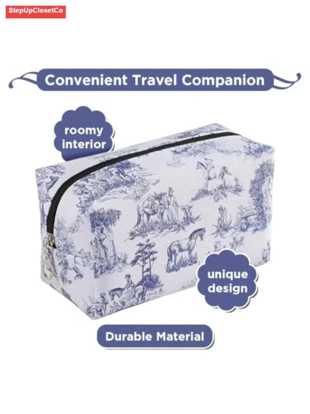 Chinoiserie Floral Makeup Bag - Durable Portable Travel Cosmetic Organizer with